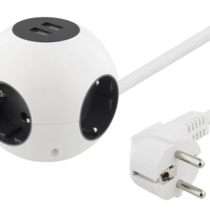 Deltaco  GT-292 2 xUSB, 4 AC-pistorasia(a)-osainen jatkojohto, 1,4 m, Valkoinen