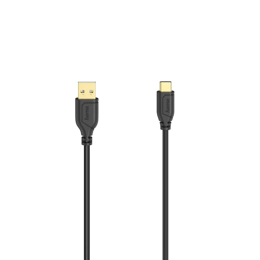 Hama Flexi Slim USB-A - USB-C -kaapeli, Musta, 0.75m