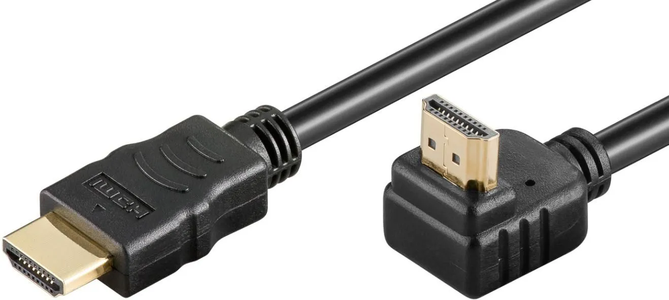 MicroConnect HDMI 2.0 -kaapeli, 90° kulmaliitin, 2m, Musta