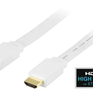 Deltaco HDMI Flat – HDMI 2.0 -kaapeli, 1 m, Valkoinen