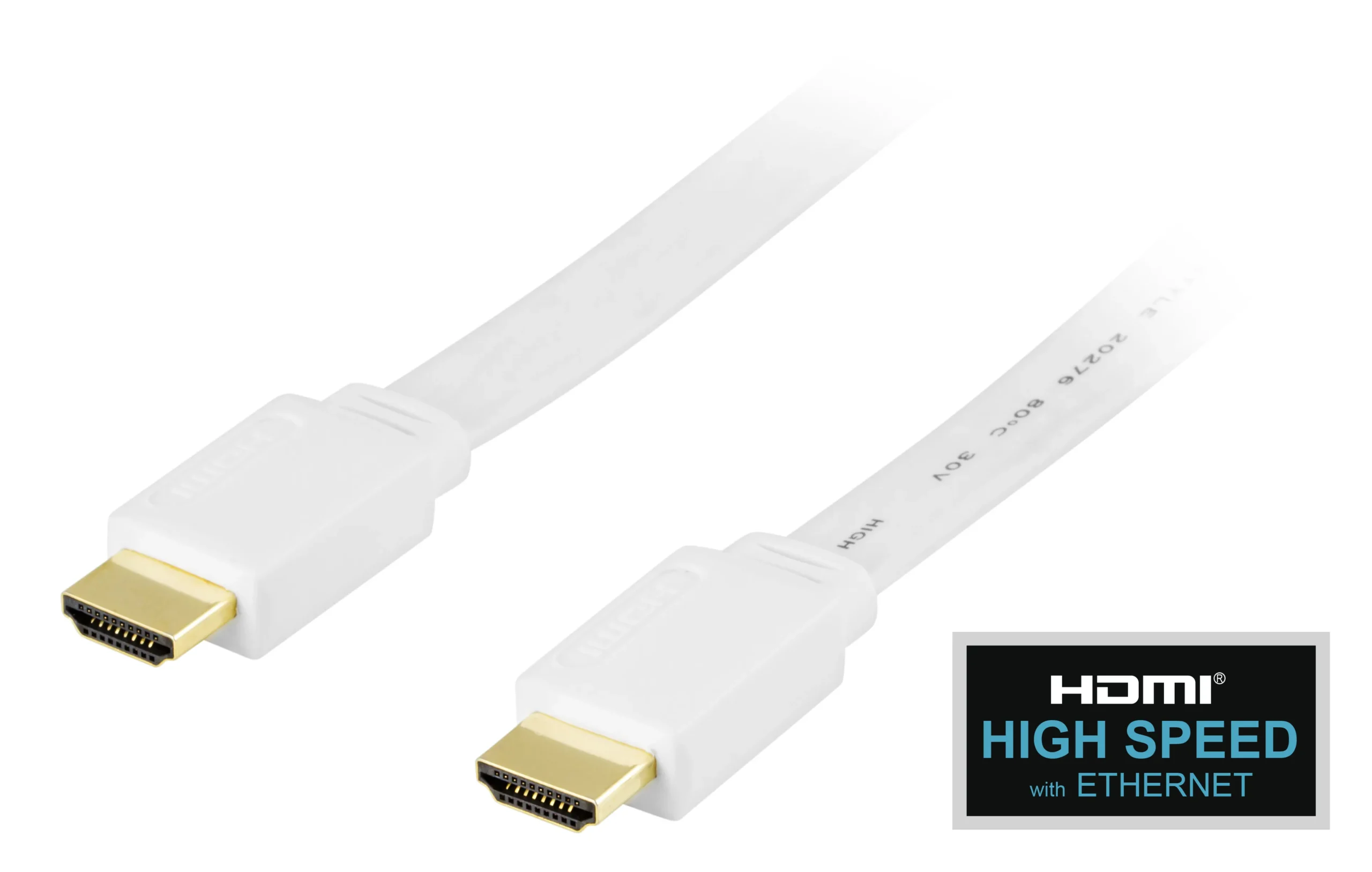 Deltaco HDMI Flat – HDMI 2.0 -kaapeli, 0,5m, Valkoinen
