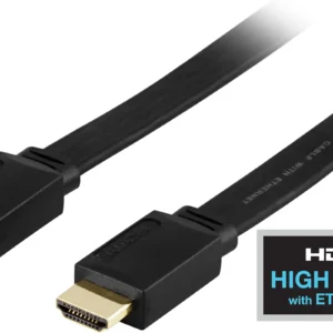 Deltaco HDMI Flat – HDMI 2.0 -kaapeli, 1 m, Musta