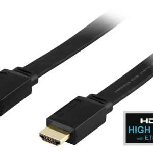 Deltaco HDMI Flat – HDMI 2.0 -kaapeli, 1,5m, Musta