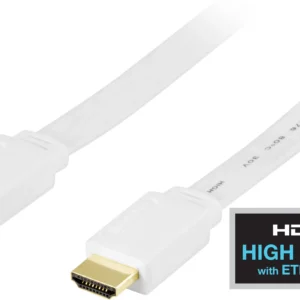 Deltaco HDMI Flat – HDMI 2.0 -kaapeli, 2 m, Valkoinen