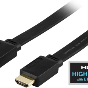 Deltaco HDMI Flat – HDMI 2.0 -kaapeli, 3 m, Musta