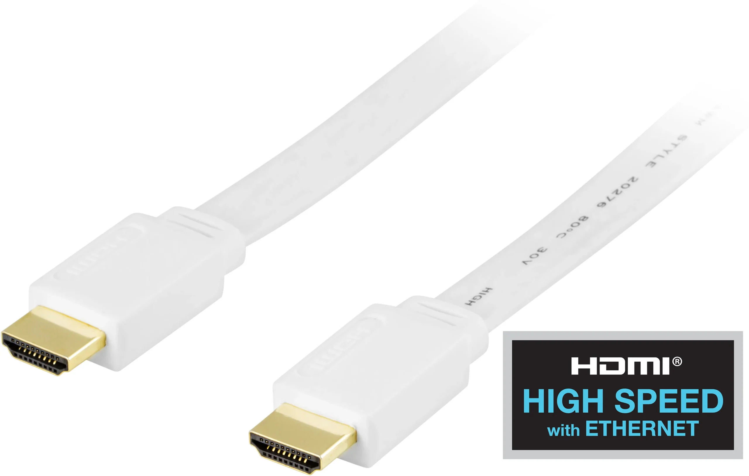 Deltaco HDMI Flat – HDMI 2.0 -kaapeli, 3 m, Valkoinen