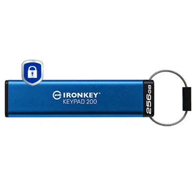 Kingston IronKey Keypad 200, AES-256 256 Gt USB 3.2 Gen 1x1 -muistitikku, Sininen