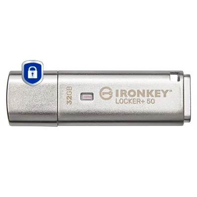 Kingston IronKey Locker+ 50 32 Gt USB 3.2 Gen 1x1 -muistitikku, Hopea