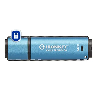 Kingston IronKey Vault Privacy 50 64 Gt USB 3.2 Gen 1x1 -muistitikku, Sininen