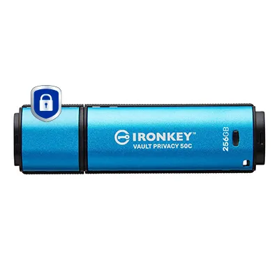 Kingston IronKey Vault Privacy 50C 256 Gt USB-C 3.2 Gen 1x1 -muistitikku, Black, Blue
