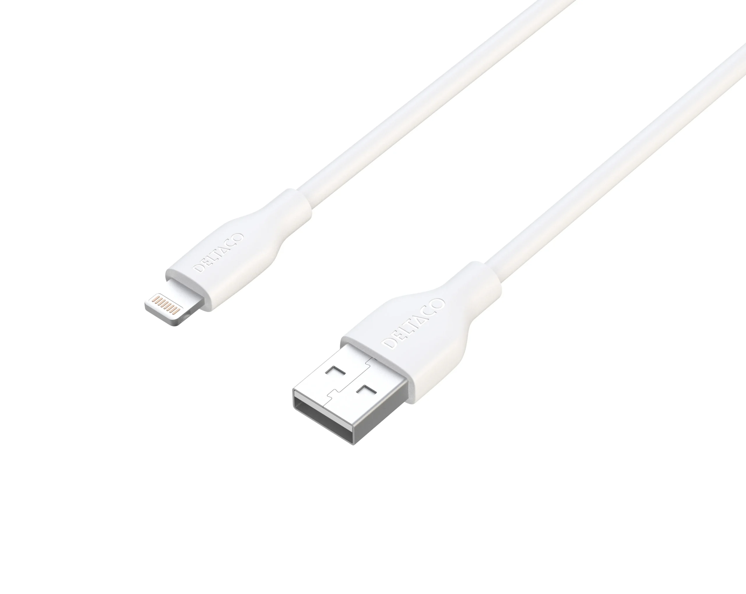 Deltaco USB-A - Lightning, C189 -kaapeli, Valkoinen, 1m