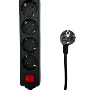 MicroConnect 4-osainen Schuko-pistorasia, on/off-kytkin, 5 m, musta