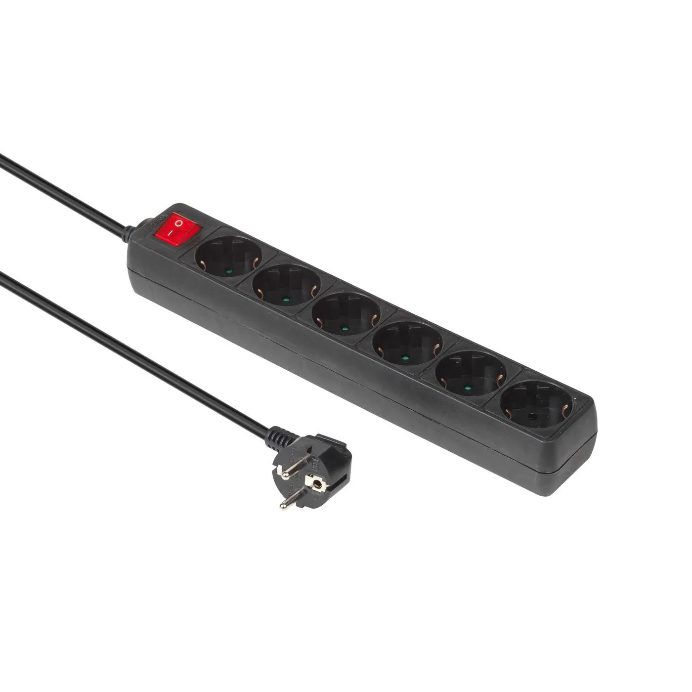 MicroConnect 6-osainen Schuko-pistorasia, on/off-kytkin, 1,5 m, musta