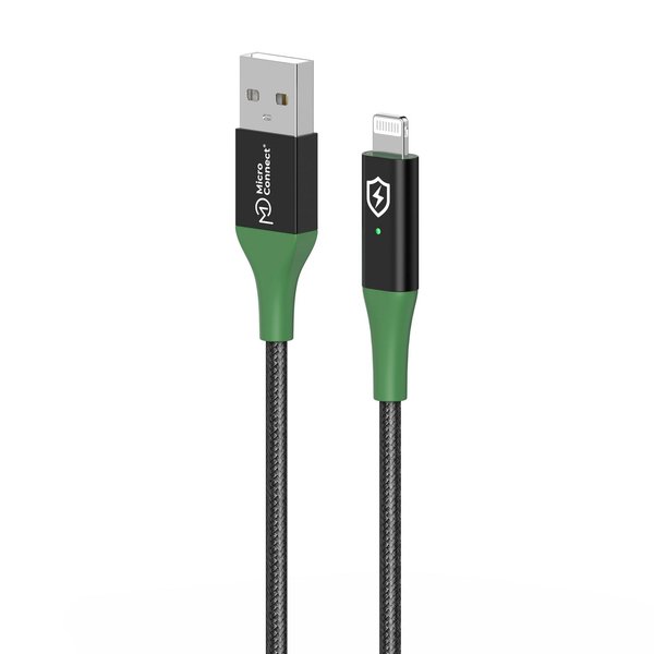 Microconnect Smart Charge MFI USB-A - Lightning -kaapeli, musta/vihreä, 2m