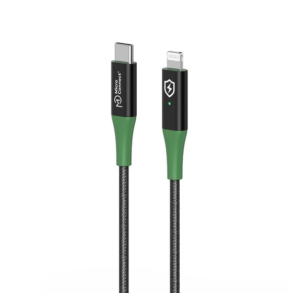 Microconnect Smart Charge MFI USB-C - Lightning -kaapeli, musta/vihreä, 1m