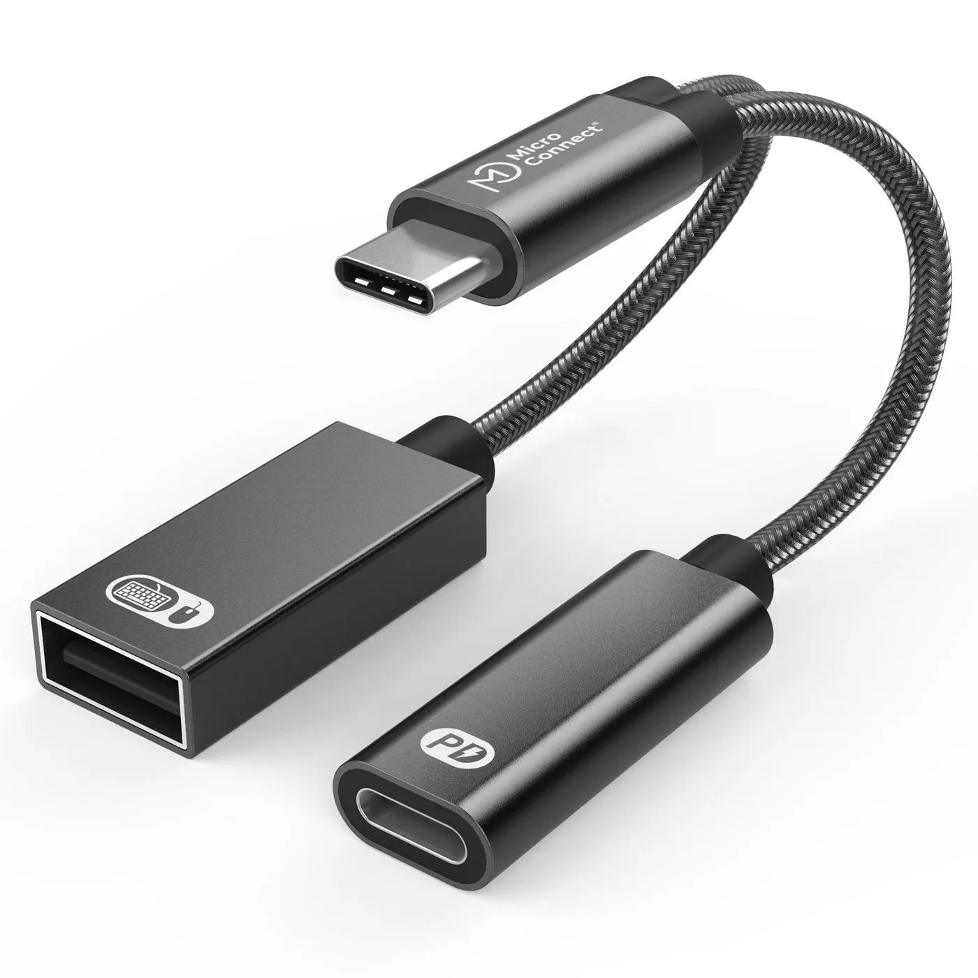 MICROCONNECT USB-C to USB-C PD and USB-A 2.0 Female -adapteri, Hopea