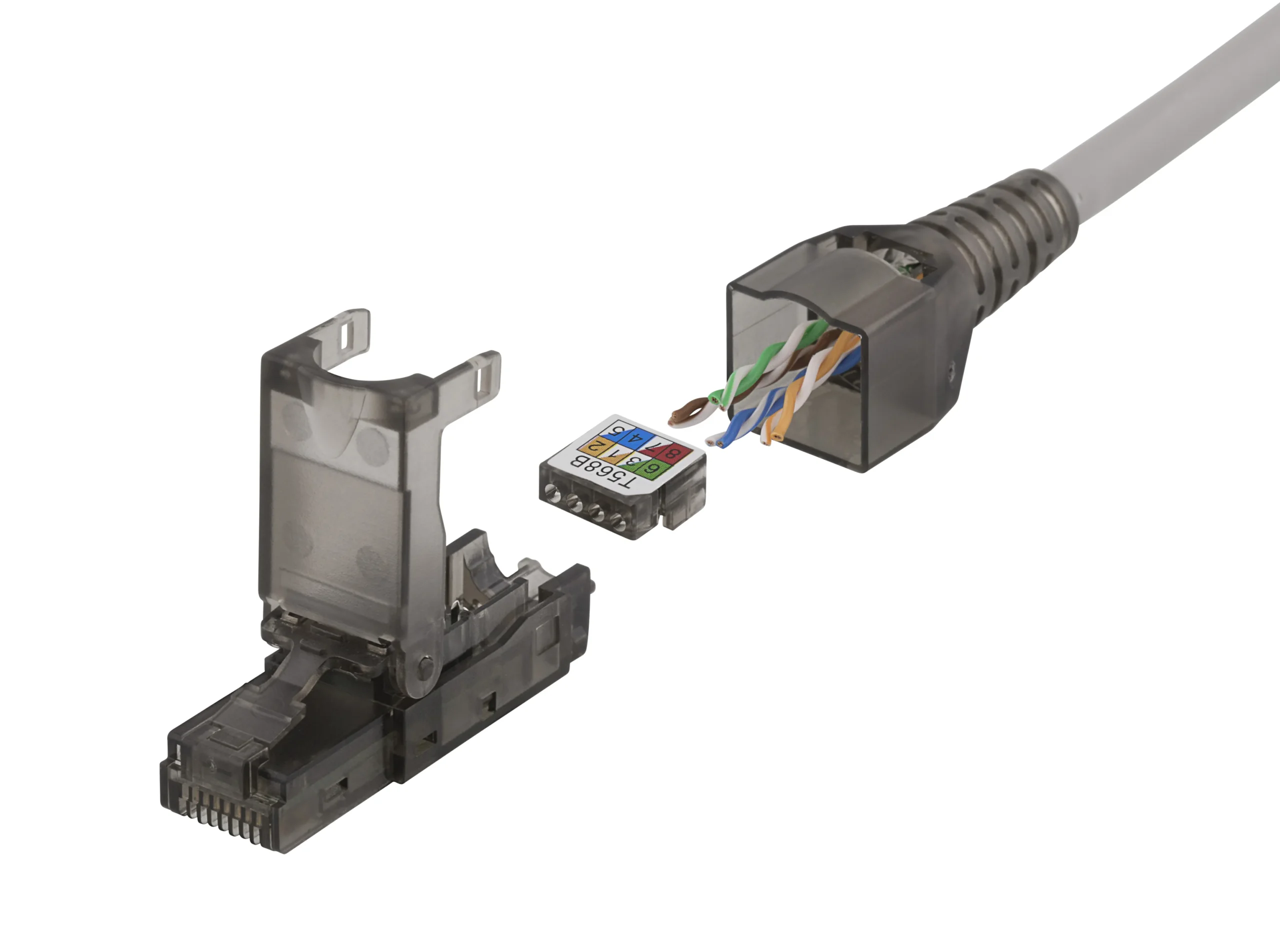 DELTACO RJ45 kontaktdon Cat6A, oskärmad, verktygsfri, grå