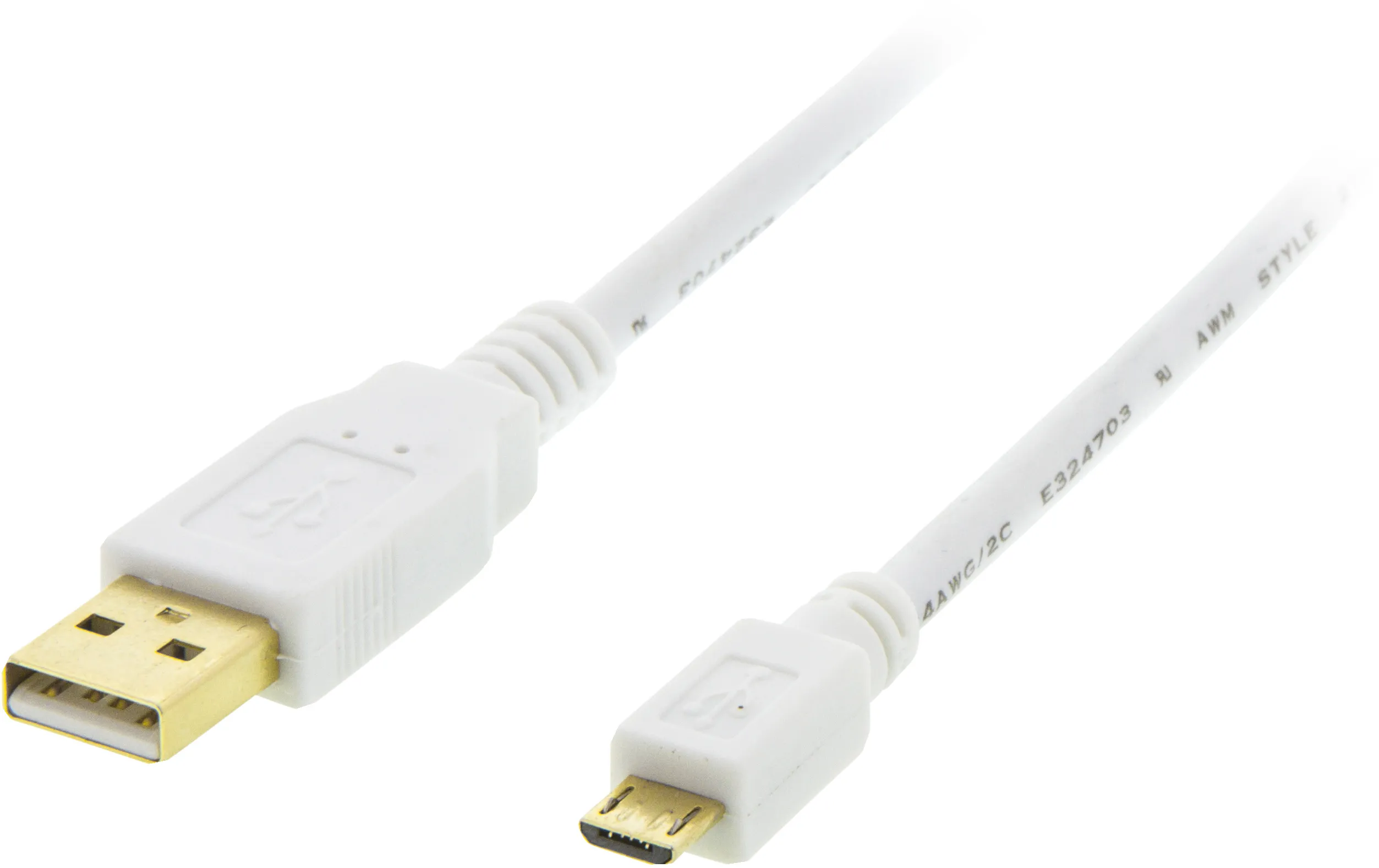 Deltaco USB-A - Micro-USB B -kaapeli, 1 m, Valkoinen