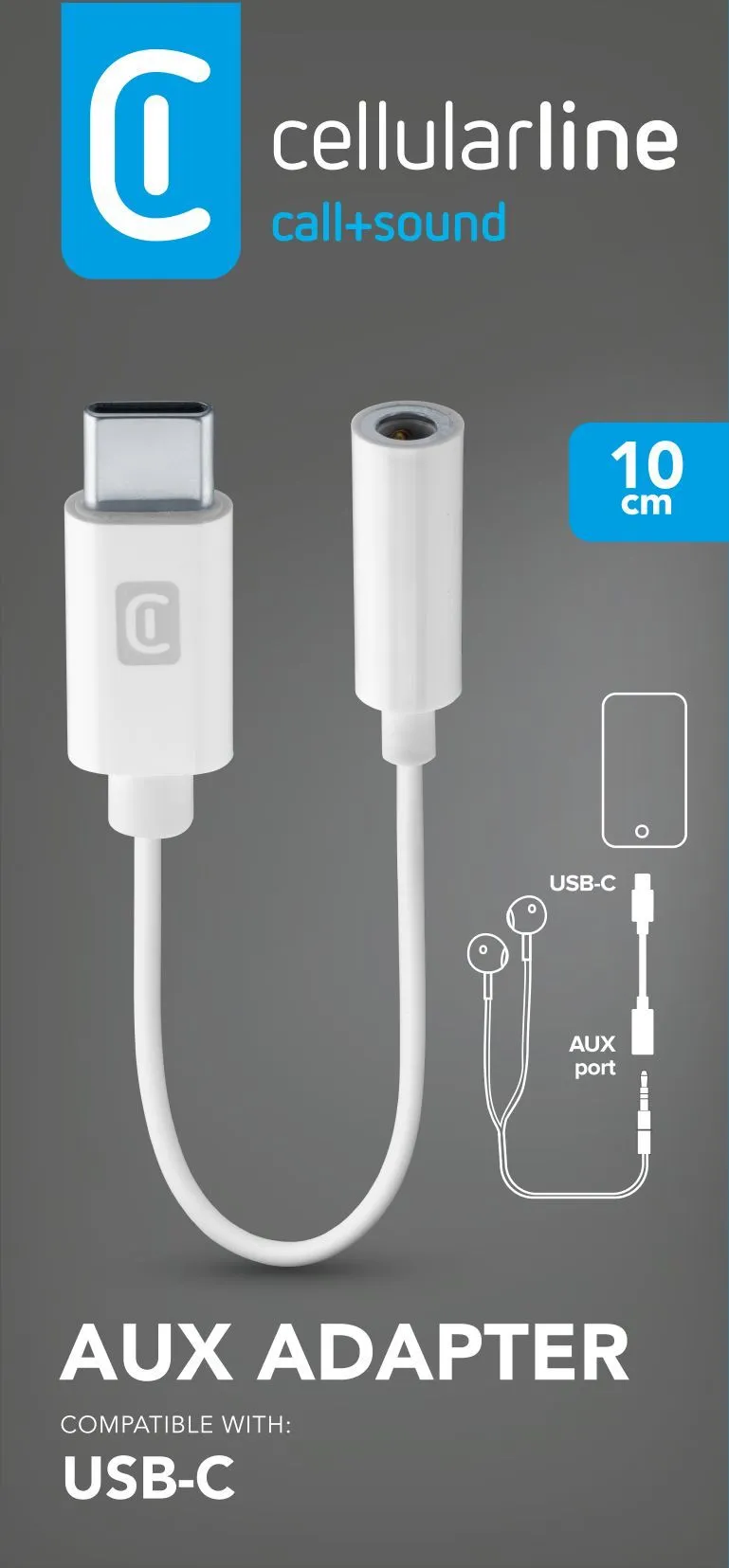 Cellular Line USB-C – 3.5mm -adapteri, Valkoinen