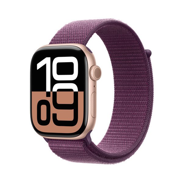 APPLE Watch Series 10 GPS + Cellular 46mm Rose Gold Aluminium Case with Plum Sport Loop