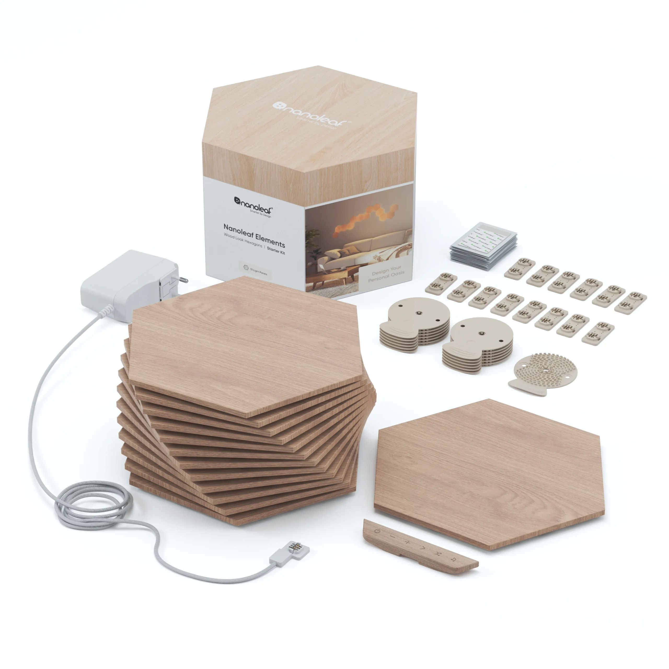 Nanoleaf Elements - Wood Look Hexagons Starter Kit- 13 Panels