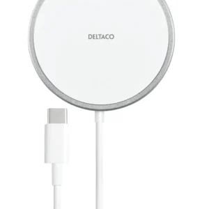 DELTACO Magnetic wireless charger, iPhone 12/13/14/15, USB-C, wh/si