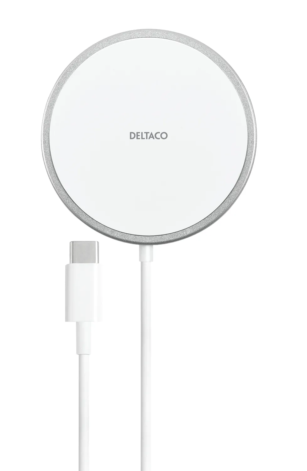 DELTACO Magnetic wireless charger, iPhone 12/13/14/15, USB-C, wh/si