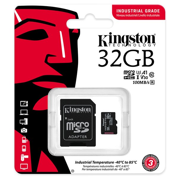 Kingston Industrial C10 A1 32 Gt MicroSDHC -muistikortti + SD-adapteri