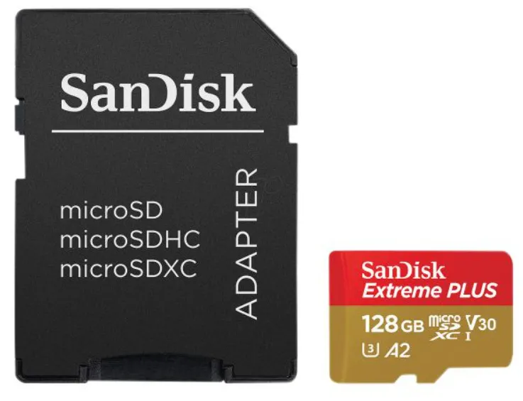 SanDisk Extreme Plus 128 Gt MicroSDXC -muistikortti + SD-adapteri