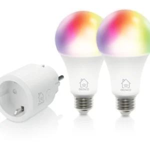 DELTACO SMART HOME aloitussarja, älypistorasia ja 2 RGB-älylamppua