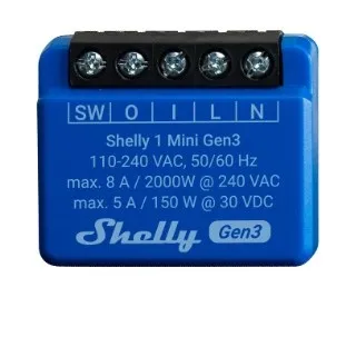 Shelly Plus 1 Mini (Gen3) -relekytkin Wi-Fi-verkkoon