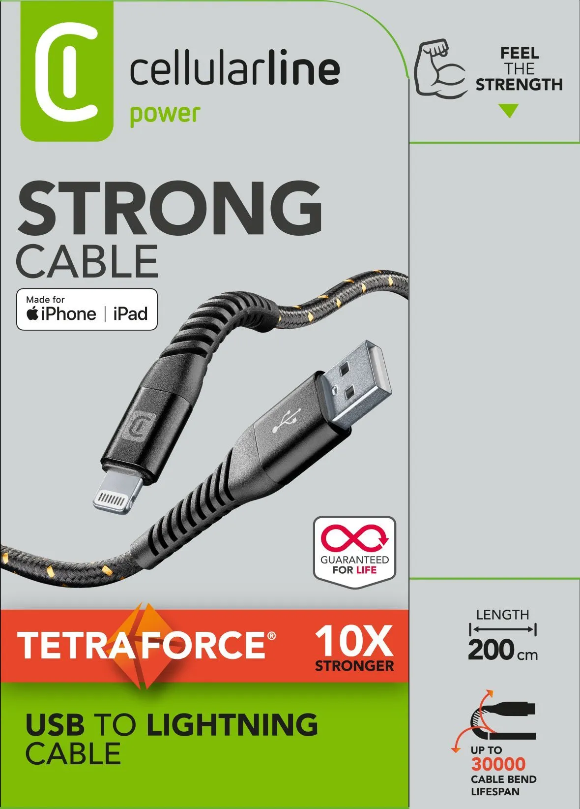 CellularLine Extreme USB-A - Lightning -kaapeli, 2 m, Musta