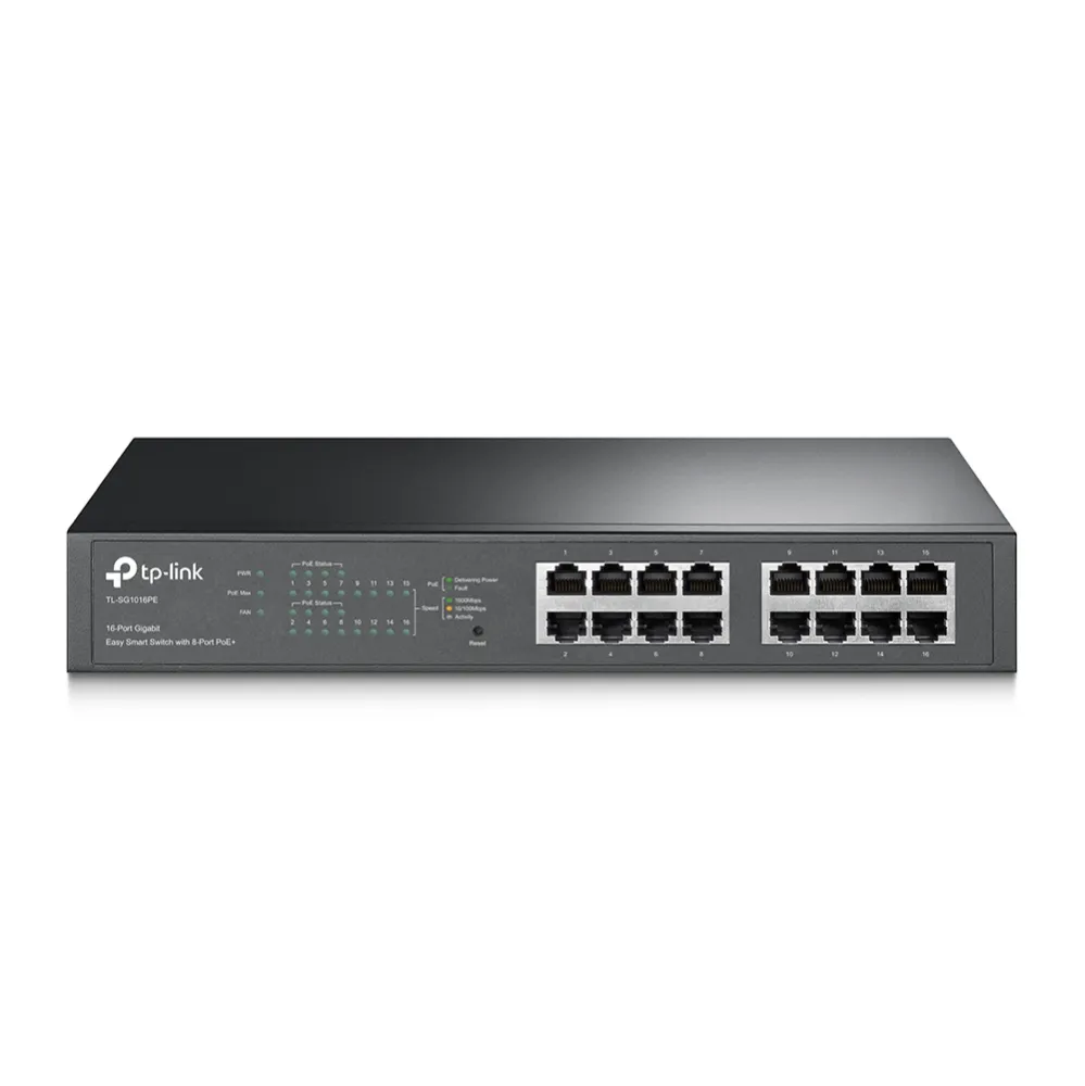 TP-Link 16-Port Gigabit Desktop/Rackmount PoE+ Easy Smart Switch 16 Gigabit RJ45 ports including 8 PoE+ ports 110W PoE Power supply