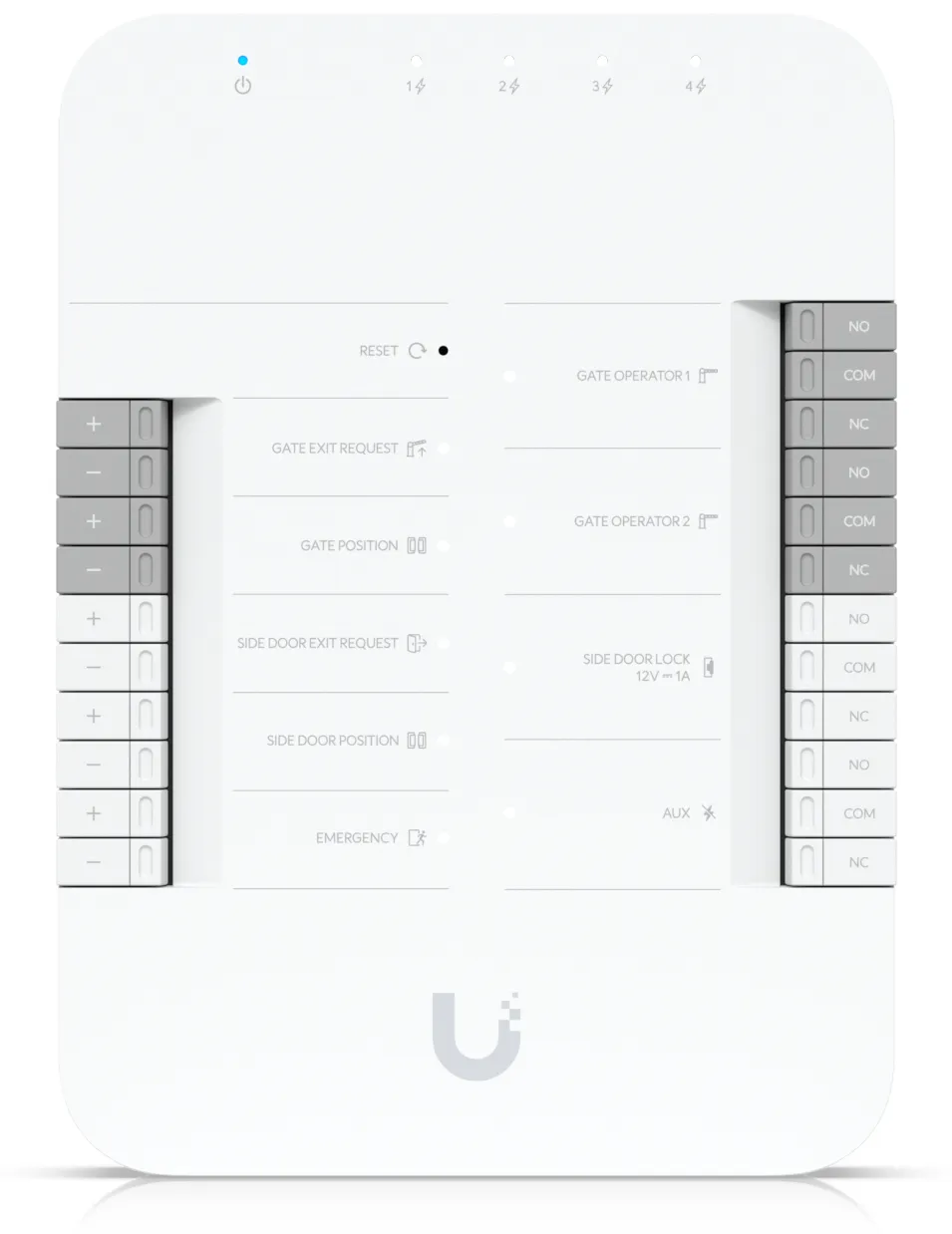 Ubiquiti Gate Hub pääsynvalvonta liitettyjen lukulaitteiden tai sisäpuhelimen kautta.