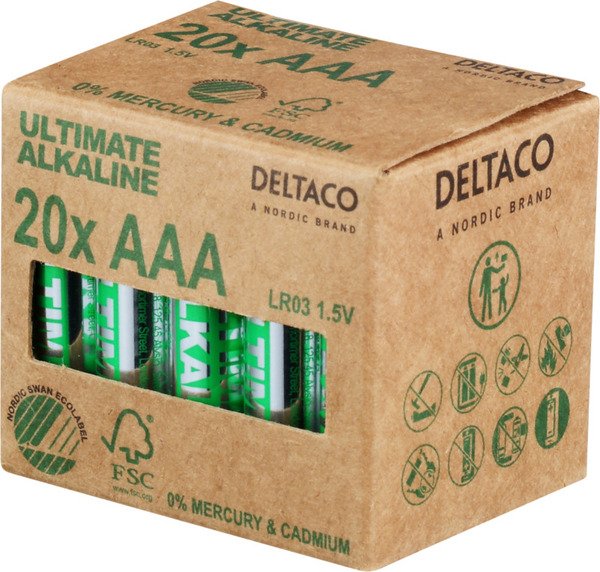 DELTACO Ultimate Alkaline -paristot, LR03/AAA size, 20-pack