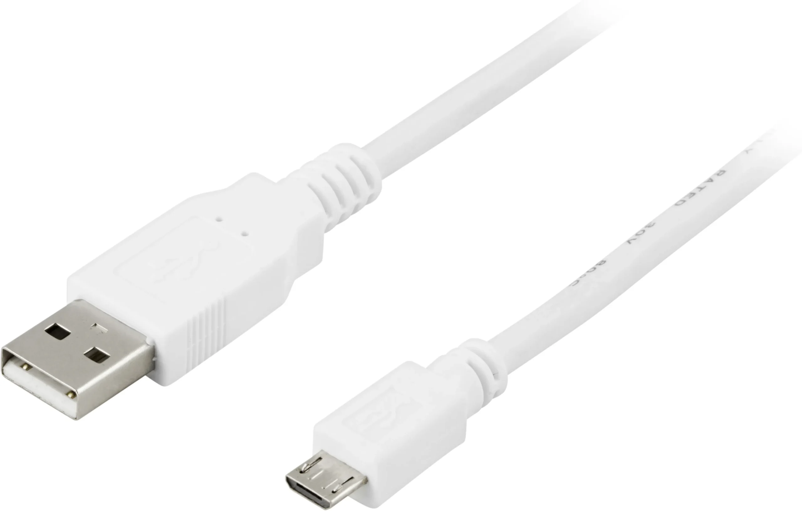 Deltaco USB-A - Micro-USB B -kaapeli, 1 m, Valkoinen