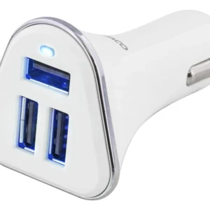 DELTACO autolaturi, 5,2A, 3xUSB Type A, 12-24V DC-sis.tulo, valk./hop.