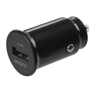 DELTACO 12/24 V USB-billadare med kompakt storlek och 1x USB-A port, 2