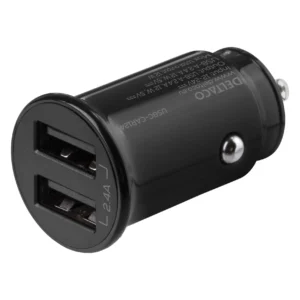 DELTACO 12/24 V USB-billadare med kompakt storlek och dubbla USB-A por