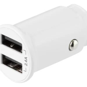 DELTACO 12/24 V USB-billadare med kompakt storlek och dubbla USB-A por