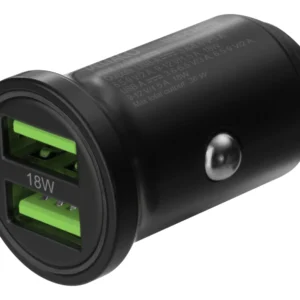 DELTACO USB car charger, 2x USB-A 18 W, fast charging, 36 W total