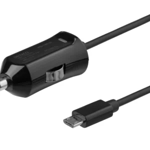 DELTACO Micro USB car charger, 2,4 A, 1 m fixed cable, 12 W total