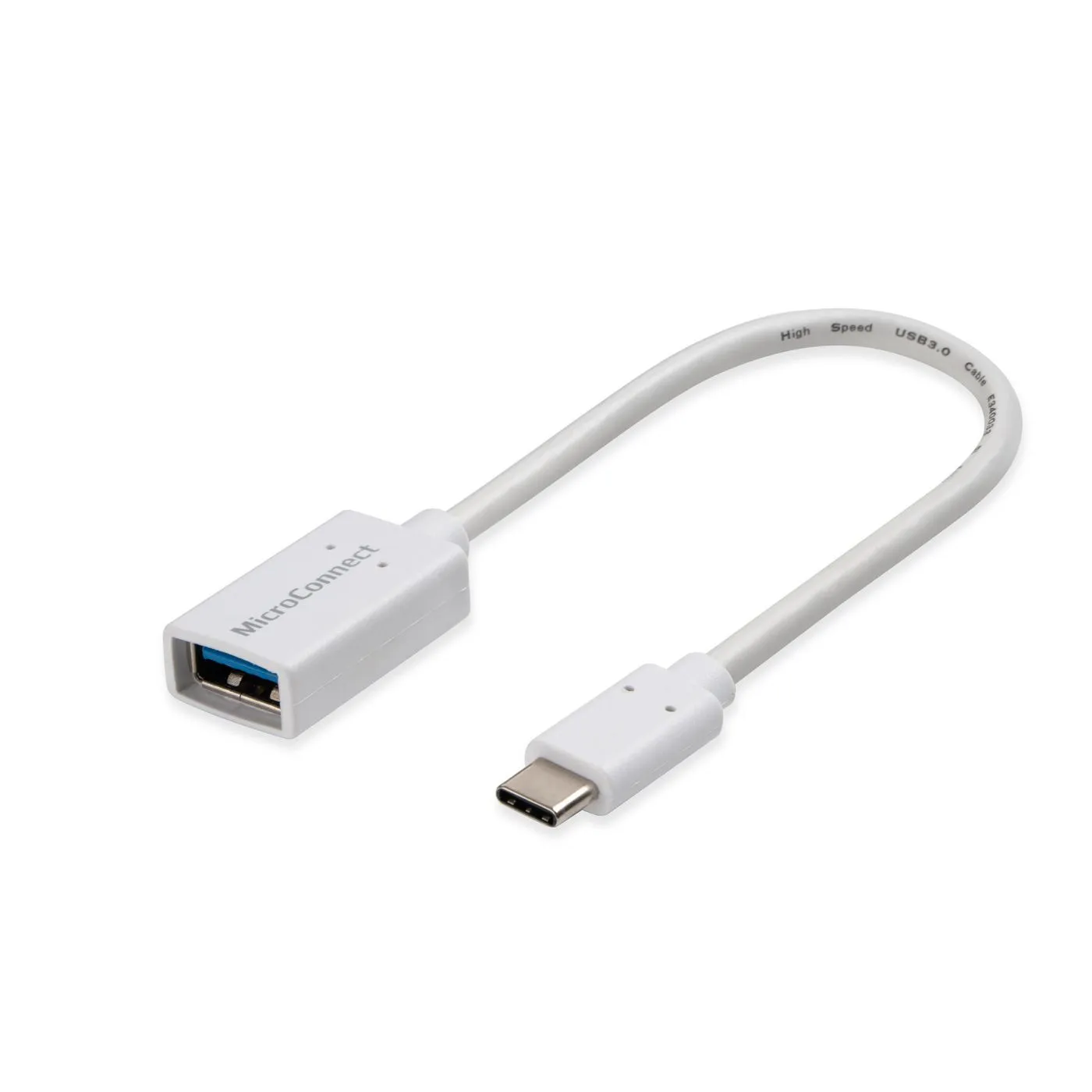 MicroConnect USB-A – USB-C 3.1 Gen 1 -kaapeli, 0,2 m, Valkoinen