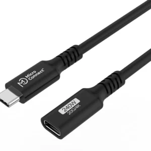 MicroConnect Premium USB-C -jatkokaapeli, 100W, 10Gbps, USB 3.2 Gen 2x2, 0.5m, Musta