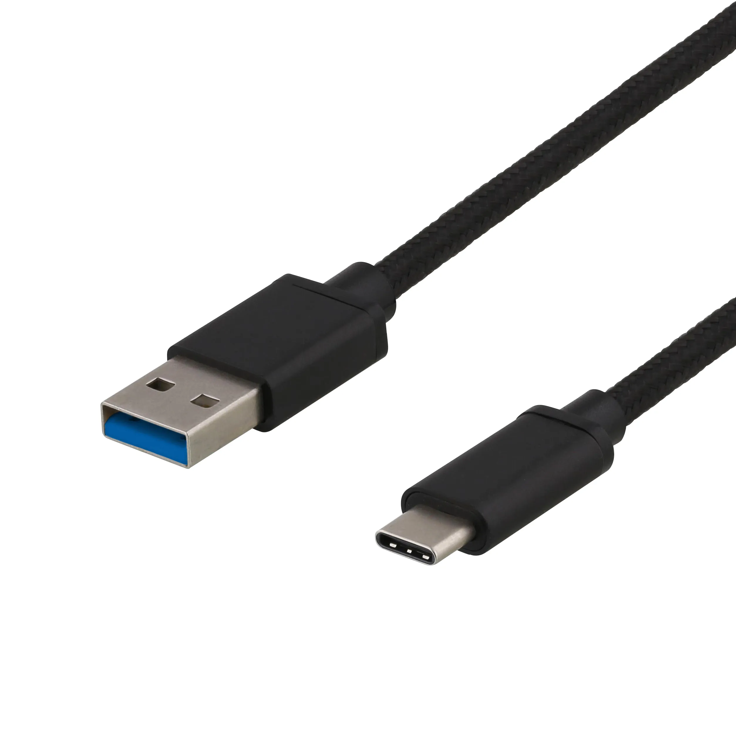 Deltaco Braided USB-A – USB-C 3.1 Gen 1 -kaapeli, 1 m, Musta