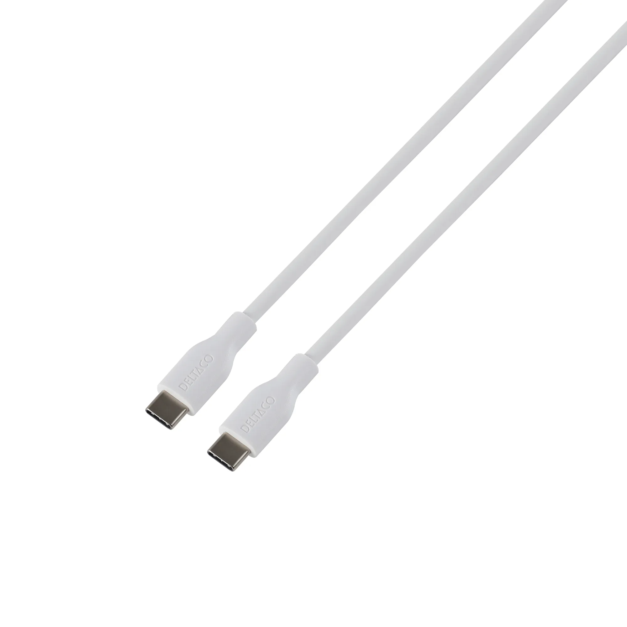 Deltaco USB-C - USB-C 2.0 SPR Silikoni -kaapeli, Valkoinen, 1.5m