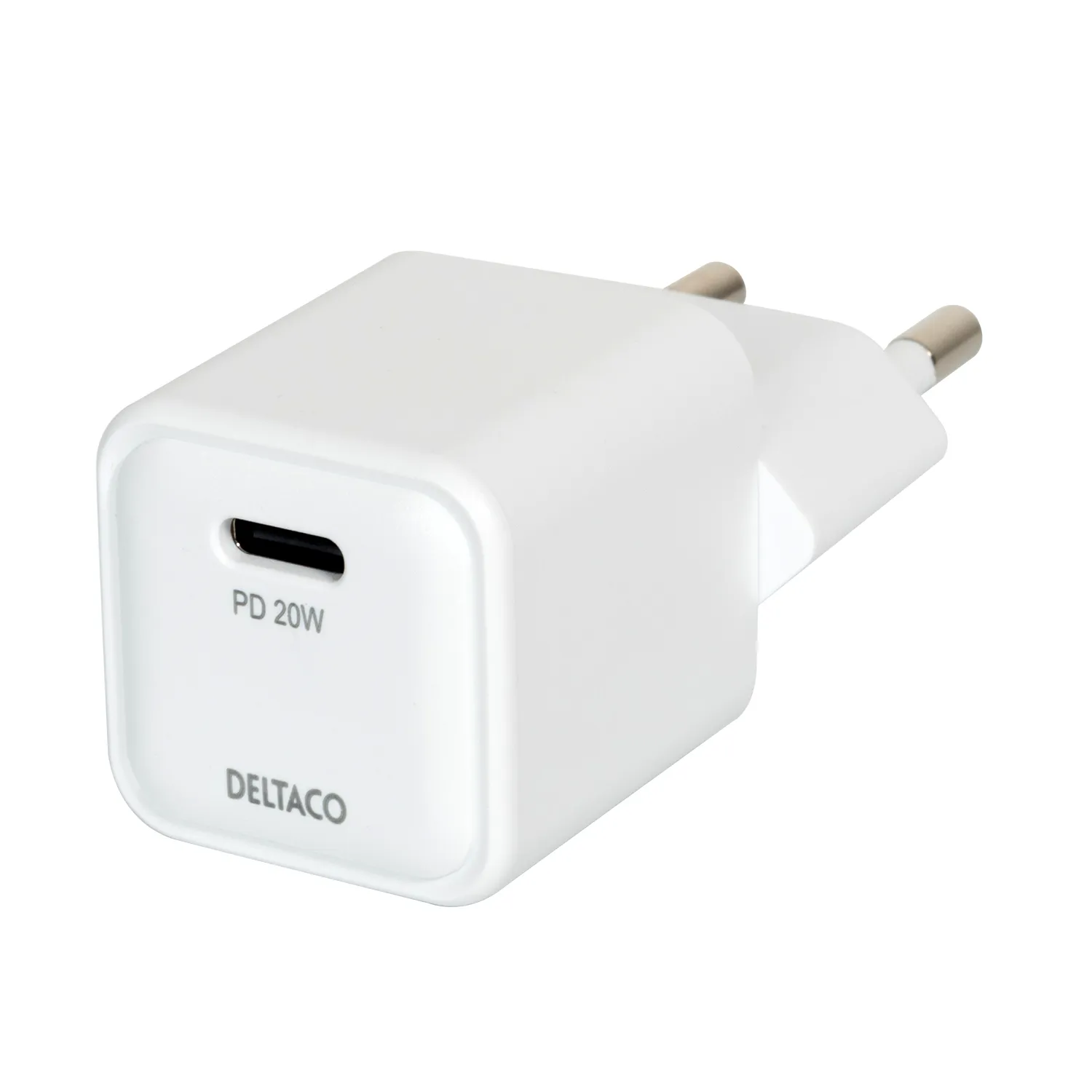 DELTACO USB-C mini wall charger, 1x USB-C, PD 20 W, white