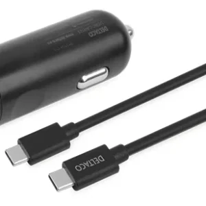 Deltaco 1xUSB-C PD 20W -autolaturi + 1m USB-C kaapeli, Musta