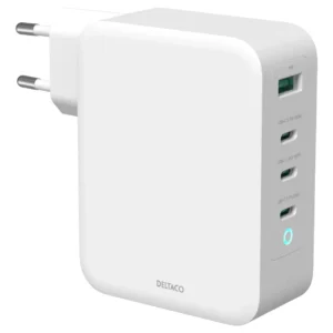 DELTACO USB-C wall charger, 1x USB-A, 3x USB-C, total 130 W, white