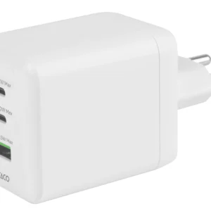 Deltaco GaN 100 W, 1x USB-A, 2x USB-C, PPS - USB-laturi, Valkoinen
